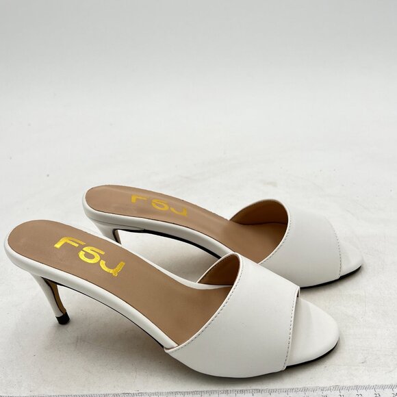 FSJ White Peep Toe Mule Sandals Stiletto High Heels Party Evening Shoe - Picture 4 of 8